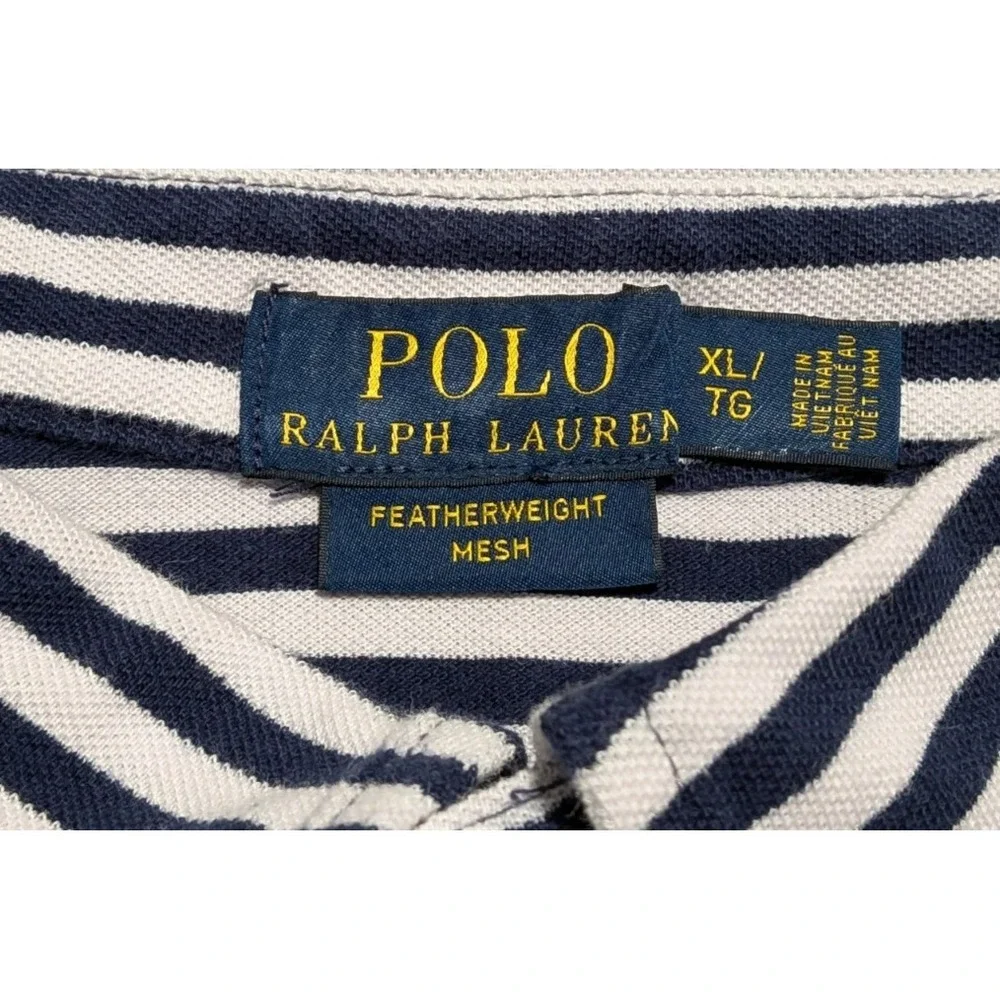 Polo Ralph Lauren Men's Blue & White Striped‎ Featherweight Mesh Polo Size XL